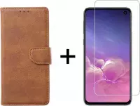 Samsung S10E Hoesje - Samsung Galaxy S10E hoesje bookcase bruin wallet case portemonnee hoes cover hoesjes - 1x Samsung S10E screenprotector