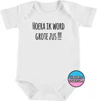 RompertjesBaby - Hoera ik word grote zus !!! - 86/92 - korte mouwen - baby - baby kleding jongens - baby kleding meisje - rompertjes baby - rompertjes baby met tekst - kraamcadeau