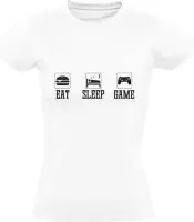 EAT SLEEP GAME | Dames T-shirt | Wit  | Eten | Slapen | Videogame | Levensstijl | Grappig | Cadeau
