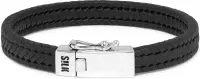 SILK Jewellery - Zilveren Armband - Bold - 251BLK.20 - zwart leer - Maat 20
