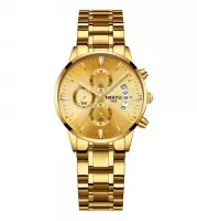 NIBOSI Horloges voor Vrouwen  – Quartz - Ø 36 mm – Goudkleurig - Waterdicht tot 3 BAR - Chronograaf - Geschenkset