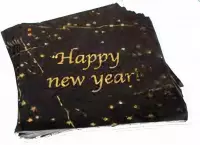 servetten Happy New Year 33 cm papier zwart/goud 20 stuks