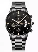 NIBOSI Horloges voor mannen - Luxe Zwart op Zwart Design – Bronzen Wijzers - Ø 42 mm - Geschenkset