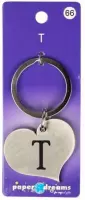 sleutelhanger hart letter T 10 x 4 cm staal zilver