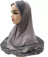 Luipaard grijze hoofddoek, mooie hijab.