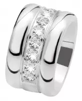 Lucardi Dames Ring breed met zirkonia - Ring - Cadeau - Staal - Zilverkleurig