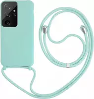 Samsung Galaxy S21 Ultra Hoesje Turquoise - Siliconen Back Cover met Koord