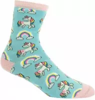 sokken Unicorn dames katoen blauw/roze maat 35-41