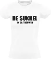 De Sukkel - Ik ga trouwen | Dames T-shirt | Wit | Vrijgezellenfeest | Bruid | Bruidegom | Echtgenoot | Echtgenote | Huwelijk | Afscheid | Grappig | Cadeau