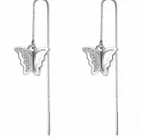 Lange oorbellen- Doorsteek- Vlinder- Zilverplated-Dames