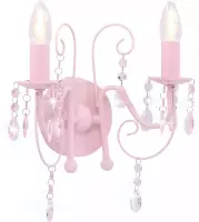 Wandlamp met kralen 2 x E14 roze