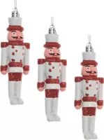 4x Kersthangers notenkrakers poppetjes/soldaten wit/rood 12,5 cm - Kerstversiering/boomversiering