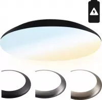 HOFTRONIC - LED Plafondlamp met noodaccu - Plafonnière - Zwart - 25 Watt - IP65 waterdicht - 6500K Daglicht wit - 2600 Lumen - IK10 Stootveilig - Ø38 cm - Geschikt voor badkamer - Voor binnen