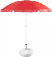 Rood lichtgewicht strand/tuin basic parasol van nylon 200 cm + vulbare parasolvoet wit van plastic