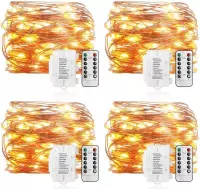 Lichtketting | Lichtsnoer | Kerstboomverlichting | 50 LEDS | 4 Stuks | Totaal 20 Meter | Batterij | Afstandsbediening | Timer | Dimbaar |  IP65 Waterdicht | Kerstversiering | Kerstverlichting