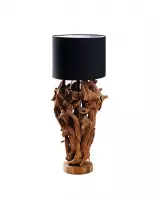 Landelijke houten staande lamp Vincius Teak Vloerlamp 130cm - Wortel lamp met croco grijze ronde lampenkap