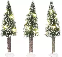 Luville - Snowy bristle tree on log with warm white light 3 pieces battery operated - Kersthuisjes & Kerstdorpen