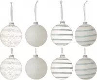 J-Line Doos Van 8 Kerstballen Kartel 4Glas Klaar/4Opal Wit/Blauw Small Assortiment Van 2