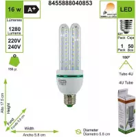 LED BULB 4U TUBE E27 3000K WARM WIT 16W (PACK VAN 5) [Energieklasse A+]