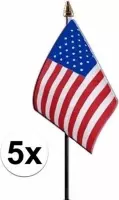 5x Amerika/USA vlaggetjes 15 cm - Amerikaanse vlag - Verenigde Staten landen thema versiering/decoratie