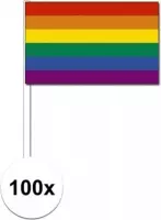 100x Zwaaivlaggetjes met regenboog 12 x 24 cm - handvlaggetjes