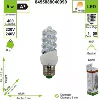 LEDBULB lampen, spiraalvormig, E27, 5 W 3000K (pack van 5)[Energieklasse A+]