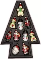 10x Kersthangers kerstfiguurtjes van glas 8 cm - Kerstdecoratie/kerstversiering - Kerstmannen/sneeuwpoppen/beer/notenkraker kerstballen