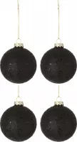 J-Line Doos Van 4 Kerstballen Sterretjes Glas Zwart Medium