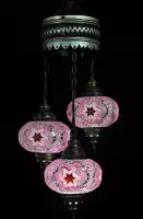 Turkse lamp - Oosterse lamp - Hanglamp - Roze - 3 bollen - mozaïek