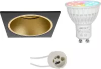 Mi-Light MiBoxer - LED Spot Set GU10 - Smart LED - Wifi LED - Slimme LED - 4W - RGB+CCT - Aanpasbare Kleur - Dimbaar - Pragmi Minko Pro - Inbouw Vierkant - Mat Zwart/Goud - Verdiept - 90mm