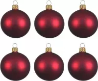 6x Donkerrode glazen kerstballen 6 cm - Mat/matte - Kerstboomversiering donkerrood
