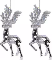3x Kerstboomhangers zilveren rendieren 16 cm kerstversiering - Zilveren kerstversiering/boomversiering
