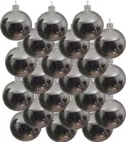 18x Zilveren glazen kerstballen 8 cm - Glans/glanzende - Kerstboomversiering zilver