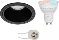 Mi-Light MiBoxer - LED Spot Set GU10 - Smart LED - Wifi LED - Slimme LED - 4W - RGB+CCT - Aanpasbare Kleur - Dimbaar - Pragmi Minko Pro - Inbouw Rond - Mat Zwart - Verdiept - Ø90mm