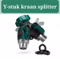 Water Splitter - Y Stuk kraan - Kraan Splitter - Waterverdeler - Y stuk - Buitenkraan - Waterverdeler 2-weg - 3/4 aansluiting - Groen
