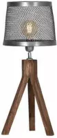 Bruin houten tafellamp met opengewerkte metalen kap 62 cm 215002249