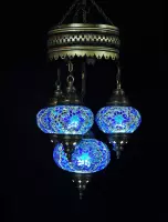 Hanglamp - blauw - glas - mozaïek - Turkse lamp - oosterse lamp - kroonluchter - 4 bollen