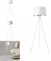 Staande lamp - Vloerlamp - Textiel & metaal - Wit & zilver kleurig - Fitting 1 x E27 - Lampenkap (Ø) 45 cm - Afmeting (H) 150 cm
