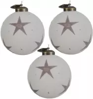 Glas Kerstballen Met Sterren (8,5cm) Box 3 Stuks White Gold