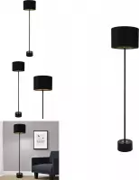 Vloerlamp - Staande lamp - Stof & metaal - Zwart & koper kleurig - Fitting 1 x E27 - Lampenkap (Ø) 35 cm - Afmeting (H) 157 cm