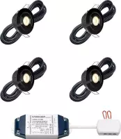 LED inbouwspot Toledo zwart bas inclusief trafo - inbouwspots / downlights / plafondspots / led spot / 3W / dimbaar / warm wit / rond / 230V / IP65 / - set van 4 stuks