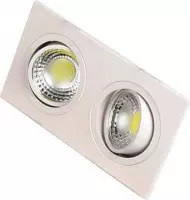 LED Spot - Inbouwspot Dubbel - Rechthoek 10W - Helder/Koud Wit 6400K - Mat Wit Aluminium - Kantelbaar 175x93mm