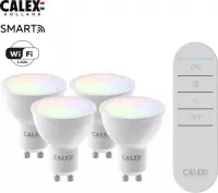 Calex Smart Home Starterspakket - 4 Reflectorlampen met GU10 Fitting en slimme Wifi afstandsbediening - Color en Ambiance
