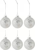 J-Line Doos Van 6 Kerstballen Sterretjes Glas Zilver Small Set van 2 stuks