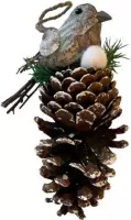Kersthanger - Dennenappel met vogel - Multicolor - Kunststof - 8 x 8 x 23 cm