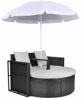 vidaXL Loungebed set met parasol - Wicker - Zwart