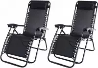 AYD Home Opvouwbare Ligstoelen - Set van 2 - Tuinstoelen - Zwart - Verstelbaar - met hoofdkussen