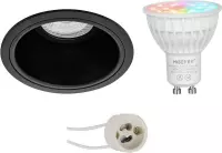 Mi-Light MiBoxer - LED Spot Set GU10 - Smart LED - Wifi LED - Slimme LED - 4W - RGB+CCT - Aanpasbare Kleur - Dimbaar - Prima Minko Pro - Inbouw Rond - Mat Zwart - Verdiept - Ø90mm