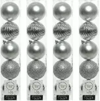 20x Zilveren kunststof kerstballen 8 cm - Mix - Onbreekbare plastic kerstballen - Kerstboomversiering zilver