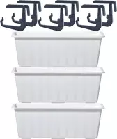 3x Kunststof Agro plantenbakken/bloembakken wit 6,5 liter met ophangbeugels - Balkonbakken